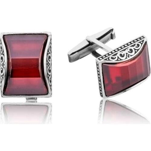 Silverlina Silver Red Stone Cufflinks