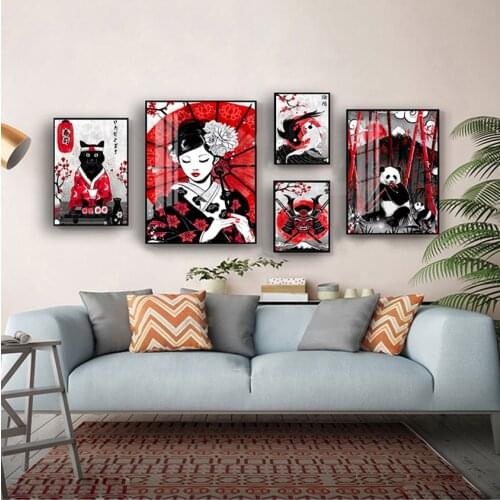 Nordic Canvas Poster Bedside Background Home Decor Prints Painting Pictures Wall Art Ruby Geisha Japanese Samurai Modular