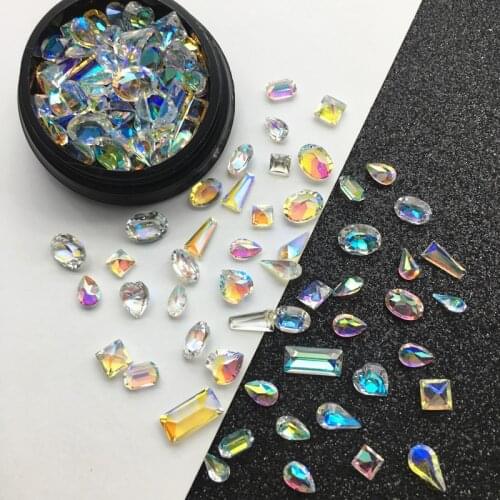Swarovsky Nail Art Aurora Resin Flat Back Beads Decorations Clear Crystal Gem Jelly Jewelry AB Shiny Dazzling Glass Manicure