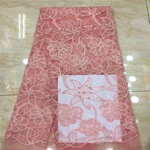 High Quality African Lace Fabric 2019 sequins beads French 3D Appliqued Net Lace Fabric Embroidered Tulle Mesh Lace for Wedding