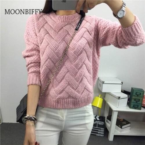 Women Pullover Female Casual Sweater Plaid O-neck Long Sleeve Mohair Sweater Autumn And Winter Style