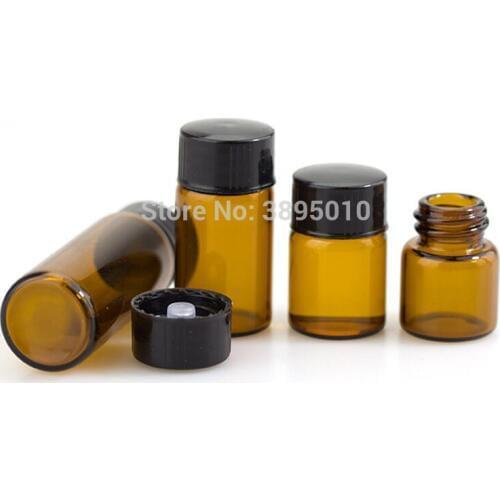 1ml 2ml 3ml 5ml Tiny Amber Glass Essential Oil Bottle with Reducer Cap Small Brown Glass Vials F383