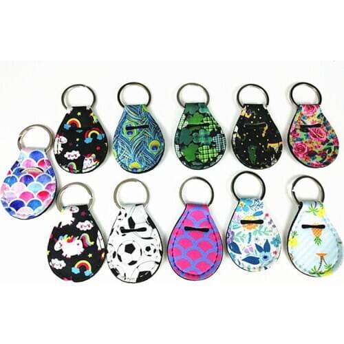 10pcs Coin Holder Chapstick Holder Neoprene Keychain, Unicorn Pattern Lip Palm Holder Floral Print with Metal Ring