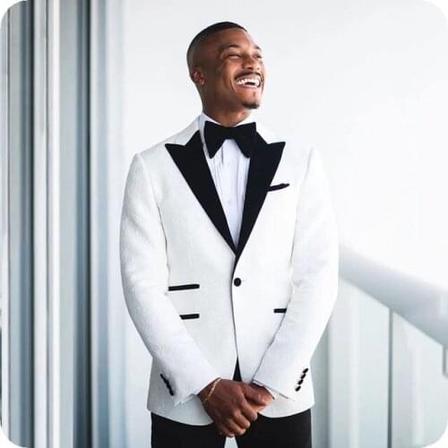 Happiness White Wedding Men Suits Costume Homme Marriage Groom Tuxedo Terno Masculino Slim Fit Prom Party Blazer 2 Pieces