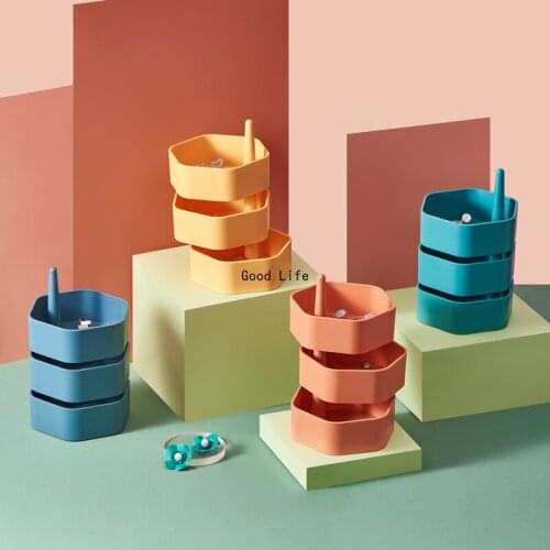 3 Layers Rotating Jewelry Box Desktop Storage Box Hairpin Head Rope Necklace Earrings Storage Rack