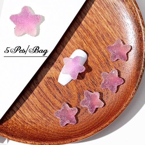 5 Pcs 3D Candy Star Heart Nail Art Rhinestone Gems Decorations Lovely Sweet Gradient Jelly Sugar Nail Jewelry DIY Manicure Tips