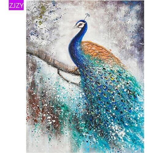 ZJZY Full Round Drill 5D DIY Diamond Painting New Arrival "European Peacock" Hand Embroidery Art Mosaic Decoration Gift LY397