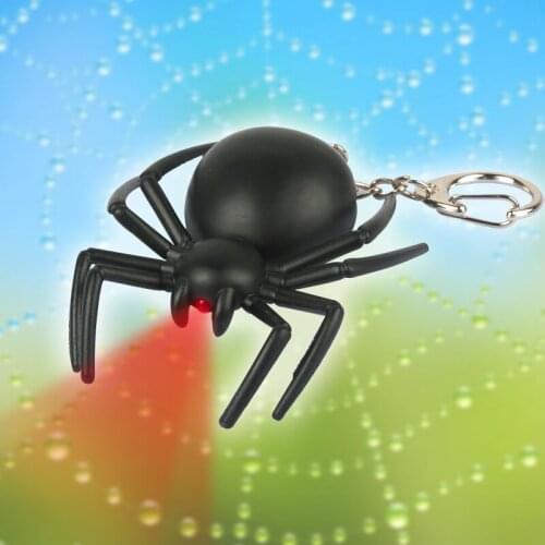 FREE SHIPPING BY DHL 200pcs/lot 2015 Plastic LED Black Spider Shaped Keychains with Sound Novelty Children Toy Keyrings