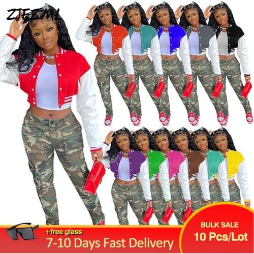 Bulk Items Wholesale Lots Y2K Clothes Womens Baseball Coat Jacket Spring Autumn Letter Print Long Sleeve Sportswear Outwears