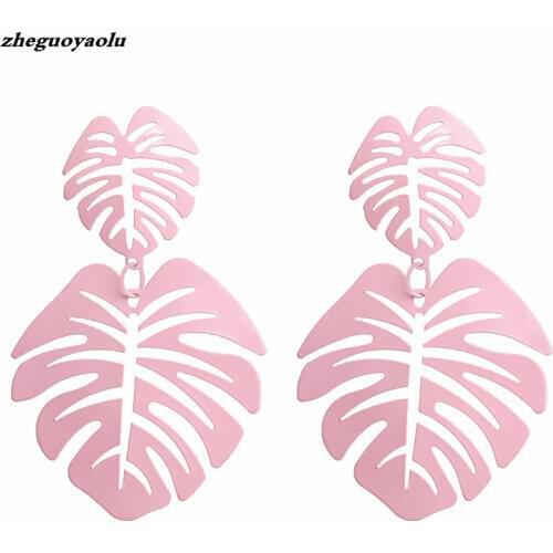 Unique Double Leaf Big Earrings Net Red Star With The Trend Of Pink Long Earrings Jewelry Accessories Wholesale Wedding Earrings