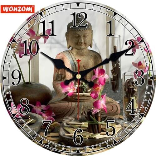 Buddha Meditating Wall Clock Lotus Printed Arabic Numerals Cardboard Wall Clock,Meditation Room Yoga Buddhism Watche Clocks