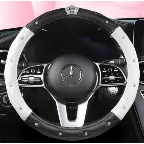 Car Steering Wheel Covers Leather 38CM Diamond Black Pink Auto Steering-Covers Cases for Lady Girls Car Accessories Universal