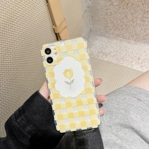 Instagram Style Mobile Phone Shell Case Cover for Iphone 11 Yellow Lattice Flower Soft Tpu Marble Case for Iphone 11 Pro Max