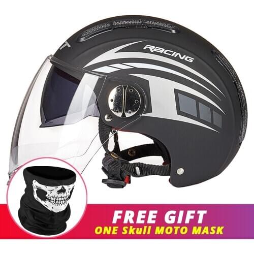 Black Motorcycle Helmet Dual Lens Motorcross Racing Crash Moto Helmet Sctooer Riding Motornike Biker Open face Helmet Men Women