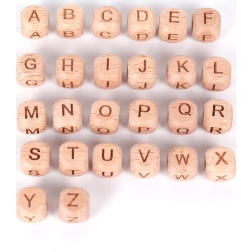 Baby Wooden Beads 10mm English Alphabet 26 Letters Set Wooden Jewelry Accessories Children Molar Beads
