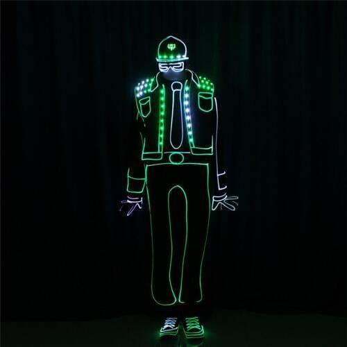 DMX512 Programmable full color tron dance costumes RGB colorful light robot suit dj luminous outfit party led jacket dance team