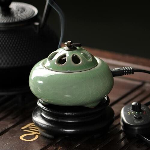 Timing thermal control electronic ta ceramic aromatherapy furnace heavy incense Buddha plugged with antique wood powder lid