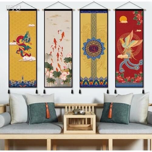 Chinese Style Dragon Phoenix and Carp Canvas Painting Wall Poster Retro Poster Wall Decor Wall Art Picture Room Decor Home Decor