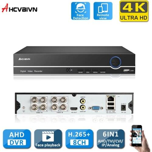 HCVAHDN 8.0MP AHD DVR 4CH 6 In 1 HYBRID Security Recorder For 4K 8MP 5MP 4MP 1080P AHD TVI CVI Analog Camera Motion Detection