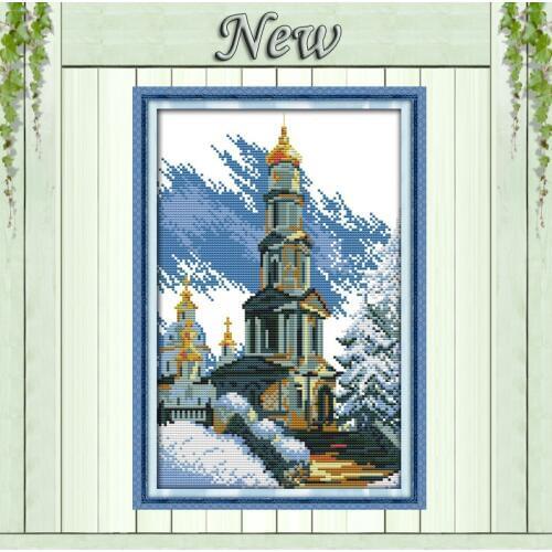 Sky city castles scenery home decor paintings counted print on fabric DMC 14CT 11CT Cross Stitch Needlework kits Embroidery Sets