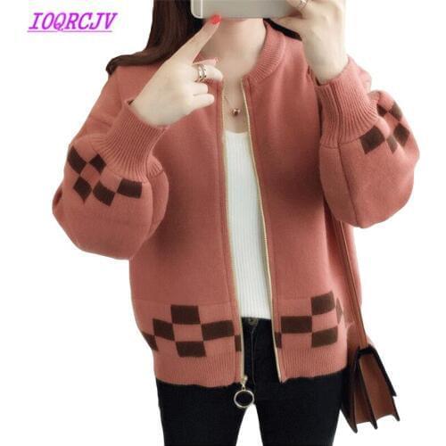 2018 Knit Sweater Spring Women Cardigan jacket fashion short Plaid sweater Loose Casual top autumn female Knit coat IOQRCJV H248