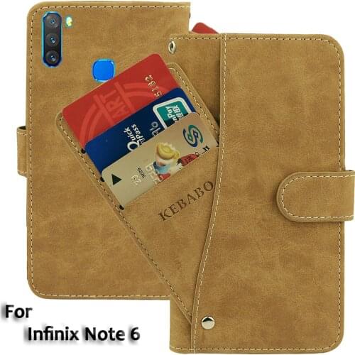 Leather Wallet Infinix Note 6 Case 6.01" Flip Retro Luxury Front Card Slots Cases Cover Business Magnetic Phone Bags