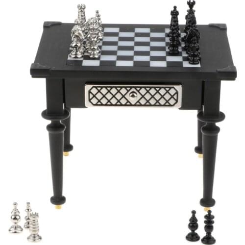 1:10 Scale Miniature Alloy Table International Chess Draughts W/Drawer Model Crafts Collectibles