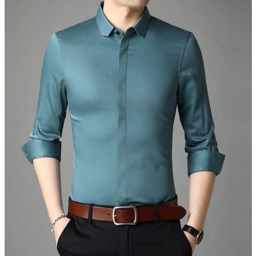 Mens Regular-Fit Long-Sleeve Solid Color Business Casual Poplin Shirt 2021 Autumn New Top Quality Slim Fit Business Men Shirt