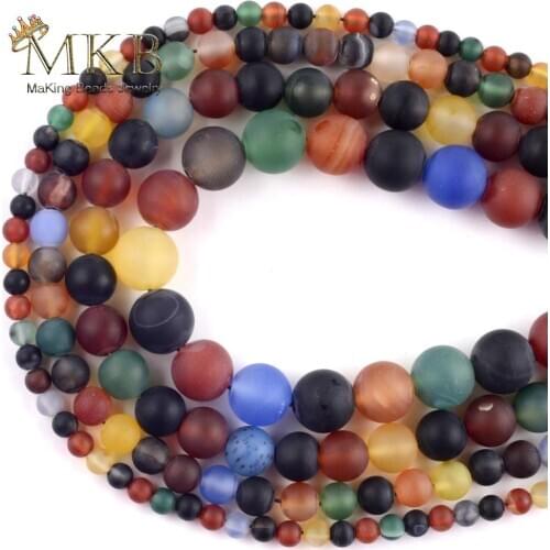 Natural Dull Polish Matter Seven Color Agates Onyx Stone Round Beads For Jewelry Making Loose Beads 4mm-10mm Diy Bracelet 15"