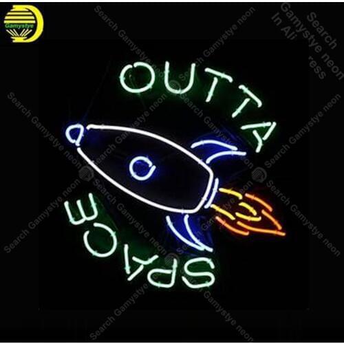 NEON SIGN For SPACE OUTTA REAL GLASS Tube Rocket Store display Handcraft Art Restaurant Light Signs lamp anuncio luminoso Lamps