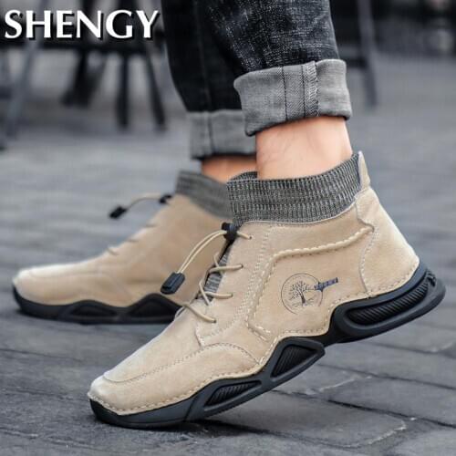 New Mens Shoes Autumn Flock Zip Rubber Sole Outdoor Walking Men Shoes Sewing Casual Fashion Shoes for Males
