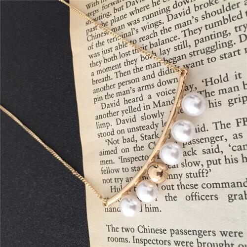 2020 New Trendy Elegant Gold or Rhodium Color Plating Pearl Theme Pipe Circle Bar Decoration Necklace For Women Girl Daily Style