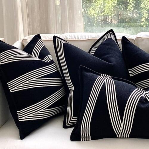 Solid Black and Beige Pieced Pillow Cover Ribbon Decoration Home Decor Cushion Cover Decoration Pillowcase 35X60/45X45/50X50CM
