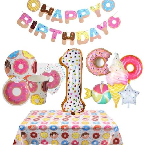 One Year Old Birthday Donut Grow Up 1 2 3age Boy Bithday Party Decoration Girls Paper Cup Plates Tablecloth Baby Shower Supplies