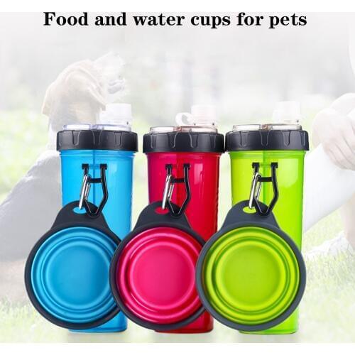 Portable 2 In 1 Pet Food Water Feeder Outdoor Travel Dual Purpose Food Container With Folding Silicone Bowls Dog Feeder Cup 5