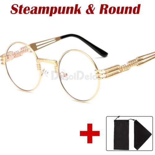 2020 New Steampunk Clear Glasses Frame Newest Vintage Men Women Round Mirror Eyewear Gold Clear Shades Transparent