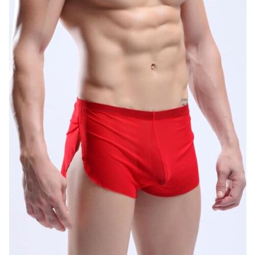 Sexy Mens Sheer See Through Boxer Briefs Underwear Mesh Shorts Trunks Underpants Elastic Waistband Mesh Track Pants Side Split