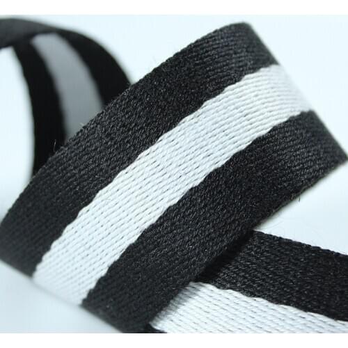 38mm wide 1.4mm thick black white black cotton webbing 45 yards for Shoulder strap handbag