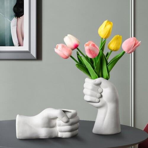 Nordic Creative Ceramic Hand Vase Home Handicraft Ornaments Fist Floral Human Body art Dried Flower Vase Living Room Decoration