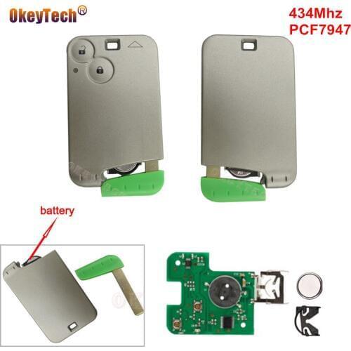 OkeyTech 2 Buttons Smart Card For Renault Laguna Espace Remote Control Car Key Replacement 434Mhz PCF7947 Chip