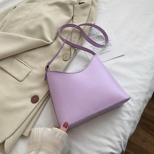 Female Lilac Messenger Bags Solid Color Cross Body PU Leather Shoulder Crossbody Bags Vintage Bucket Bags