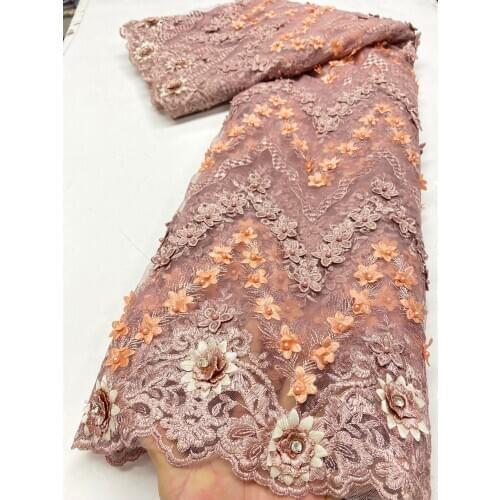 3D Flower Tulle French lace Peach Color 2020 High Quality African Mesh Wedding Fabric for Dress XZ3804B