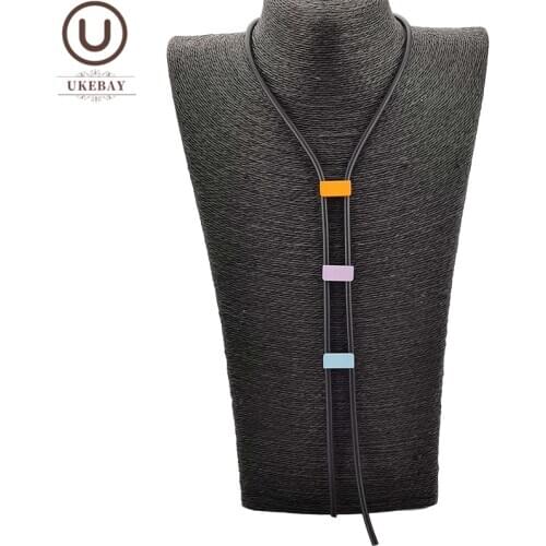 UKEBAY New Long Necklace Simple Chains Rubber Jewelry Wood Jewelry Women Statement Necklaces Rubber Meterial Black Necklace Gift
