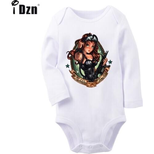 Retro Tattoo Black Sexy Girl No Bubbles No Troubles Lady of Guadalupe Newborn Baby Outfits Long Sleeve Jumpsuit 100% Cotton