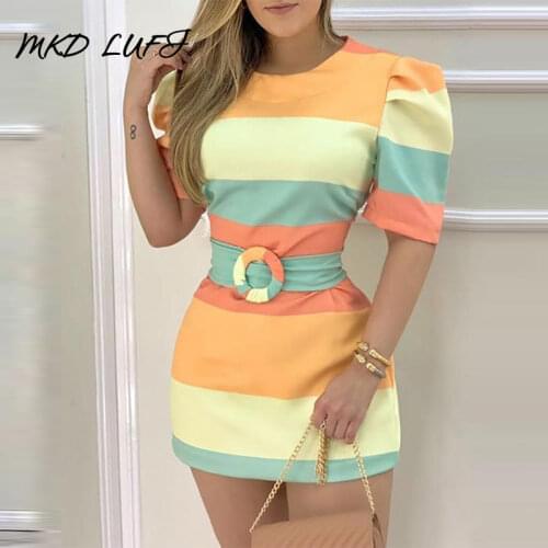 Colorblock Print Half Sleeve Mini Bodycon Dress for Women Dropshipping