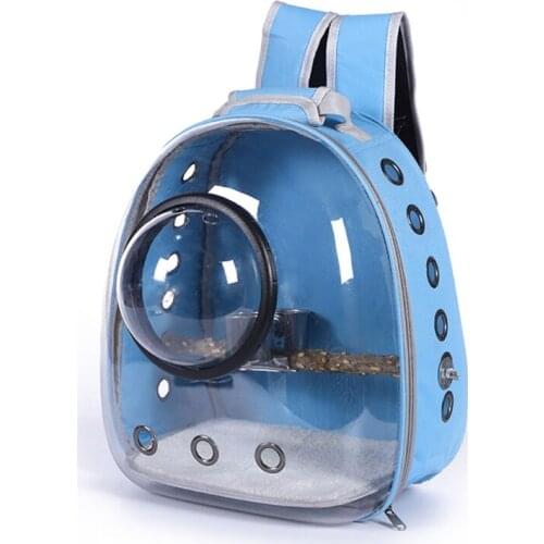 066F Parrot Backpack Carrier with Portable Bird Feeder Cups Travel Cage Breathable Transparent Space Capsule with Panoramic and