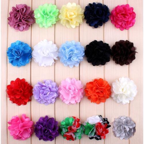 20pcs/lot 2" 20 Colors HOT SALE Mini Chiffon Mesh Hair Flowers With Flat Back Artificial Flowers For Wedding Decoration