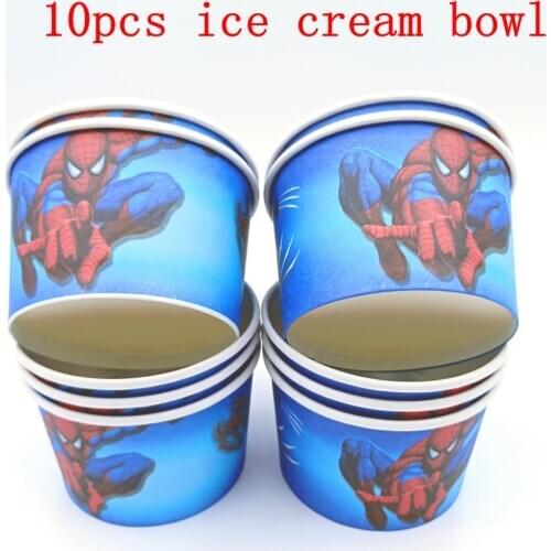 10pcs/lot Ice Cream Cups Kids Birthday Party Supplies Ice Cream Bowls Wholesale Spiderman Happy Birthday Party Baby Shower Boy