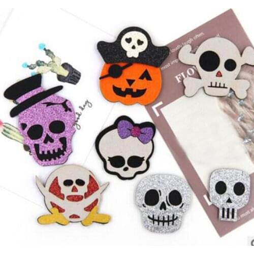 20pcs/lot Kawaii Glitter Halloween Series Patch Creative Skeleton/Pumpkin Appliques Halloween Headdress Decoration Material