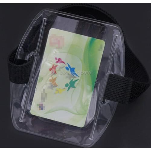 30 pcs / Lot Vertical Armband Id Name Tag Card Photo Badge Holder + Black Elastic Strap Arm